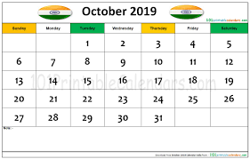 October 2019 Calendar India School Calendar 2019 Calendar October Calendar