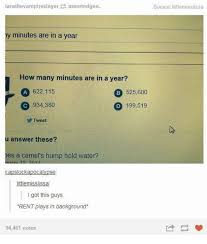 In the gregorian calendar, a year has on average 365.2425 days. Tarathevampireslayerassortedgee Source Littlemisslissa Y Minutes Are In A Year How Many Minutes Are In A Year 622115 525600 C 934380 D 199519 Tweet U Answer These Es A Camel S Hump Hold Water