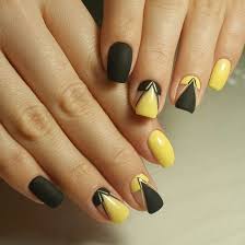 Yellow And Black Acrylic Nail Designs Yellow And Black Nail Art Yellow Nails Trendy Nail Art Black Nail Designs
