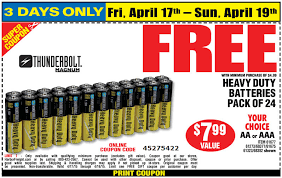 To receive the coupon prices online, the coupon code(s) must be entered into your shopping cart.at harbor freight tools, the compare to price. Last Day Free 24pk Batteries With Coupon At Harbor Freight Mylitter One Deal At A Time