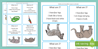 We have riddles about the animals kids will be most familiar with to make it a bit easier. What Am I Wild Animals Guessing Game Cards Teacher Made