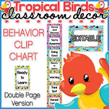 tropical birds behavior clip chart classroom decor editable