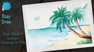 How To Draw A Scenery Of Sea Beach Easy In Color Pencil Scenery Drawing For Kids Beach Drawing Pencil Sketches Landscape