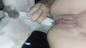 The dog filled the girls pussy with hot sperm