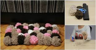 Use the latch hook tool to thread pom pom tails through the holes of the rug canvas and then tie in a knot. How To Make A Beautiful Rug Out Of Diy Pom Poms Diy Crafts