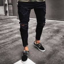 Men S Slim Fit Jeans Black Stretch Destroyed Ripped Skinny Denim Men S Skinny Jeans Men S Stretchy Knee Holes Tapered Leg Jeans Jeans Aliexpress