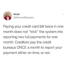 If you plan on paying your monthly balance in full each month and are looking to improve your credit score. Irene Day Paying Your Credit Card Bill Twice In One Facebook