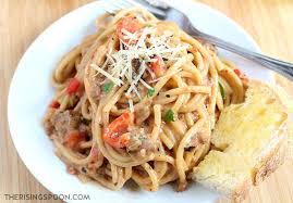 Creamy One Pot Spaghetti With Italian Sausage Recipe Italian Sausage Sausage Dishes One Pot Spaghetti