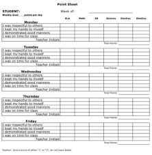 Weekly Behavior Chart For Middle School Students