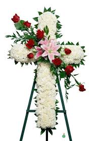 White Cross Standing Spray In Goodyear Az Thompson S Flower Shop Funeral Flower Arrangements Funeral Floral Arrangements Funeral Flowers