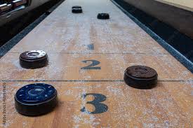 Table Shuffleboard with pucks and salt, Laura Franklin Wall Mural