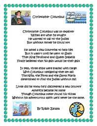 In 1492 columbus sailed the ocean blue. Christopher Columbus Poem By Be Green 17 Teachers Pay Teachers