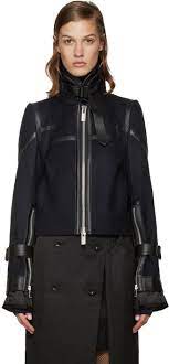 Sacai Navy Wool Biker Jacket Stylish Jackets Clothes Design Fashion