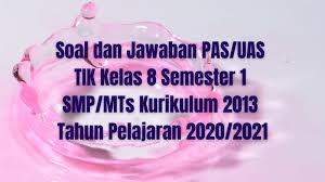 Download Soal Dan Respon Pas Uas Tik Kelas 8 Semester 1 Smp Mts Kurikulum 2013 Tp 2020 2021 Blog Paperplane