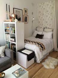 Choose a zone in the room that would make a comfortable bedroom and place bed there shielding it with a decorative screen that fits the decor. 50 Small Bedroom Designs And Ideas For Maximizing Your Small Space Apartment Decor Small Bedroom New Room