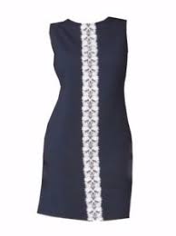 Details About Chaps By Ralph Lauren Petite Lace Trimmed Navy Blue Jacquard Sheath Dress 8p 16p