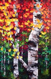 Birch Trees In Fall Paintings Colourful Aspen Birch Tree And Autumn Leaves Painting On Canvas By Contemporary Painter Melissa Mckinnon Close Up Detail Fall Tree Painting Nature Paintings Tree Painting