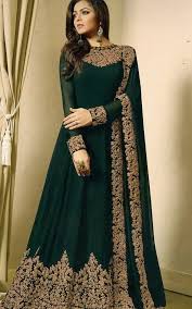 Buy Georgette Abaya Style Suit In Dark Green Online Sareeslane Com Party Wear Indian Dresses Abaya Fashion Beautiful Pakistani Dresses