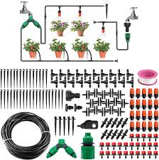 Having your own garden irrigation system in place can actually save you money because you don't this easy to install drip irrigation system is hooked up to your outdoor faucet and it perfectly waters they definitely do have their benefits. Amazon Com Drip Irrigation Kit Automatic Outdoor Watering Sprinkler System With 100ft 1 4 Distribution Tubing Hose Diy Micro Irrigation Kit Saving Water With Adjustable Dripper For Greenhouse Patio Lawn Garden Garden