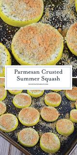 This Parmesan Crusted Yellow Squash Recipe Is Baked And Topped With Parmesan Cheese And B Summer Squash Recipes Vegan Yellow Squash Recipes Baked Summer Squash