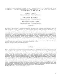 Pdf Factors Affecting Disclosure Practices Of Annual Report Zakat Institutions In Malaysia