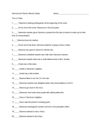 Rmms battle of the books practice questions. Ramona The Pest Worksheets Teaching Resources Tpt