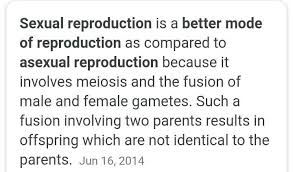 Asexual reproduction produces offspring that are genetically identical to the parent, whereas sexual reproduction produces a similar, but genetically unique offspring. Which Is Better Mode Of Reproduction Sexual Or Asexual Why Brainly In