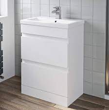 Great savings & free delivery / collection on many items. 600mm Bathroom Vanity Unit Basin Storage 2 Drawer Cabinet Furniture White Gloss 5056093633378 Ebay