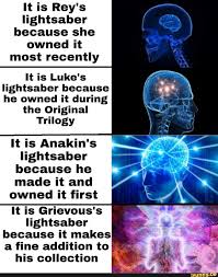 It Is Rey S Lightsaber Because She Owned It Most Recently It Is Luke S Iightsaber Because He Owned It During The Original Trilogy It Is Anakin S Iightsaber Beca Star Wars Puns Funny