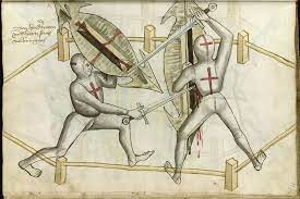 Ms.Thott.290.2º 099r - A drawing of two men fighting with swords - PICRYL -  Public Domain Media Search Engine Public Domain Image