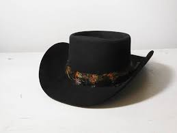 Black Cowboy Hat Gambler Style Pheasant Feather Band Vintage Etsy Cowboy Hats Black Cowboy Hat Feather Band