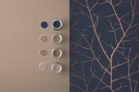 Boreas Midnight Navy And Rose Gold Metallic Wallpaper 50 Gold Metallic Wallpaper Copper Colour Palette Color Palette Living Room