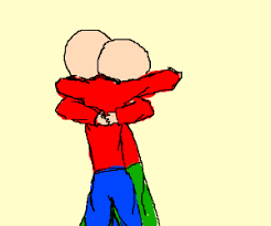 (step 8) draw 2 lines for each character's arm. Draw Two People Hugging Drawception