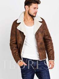 Lapel Faux Shearling Zipper Slim Men S Biker Jacket With Side Pockets Leather Jacket Men Faux Suede Jacket Winter Leather Jackets