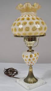 Vintage 1957 71 Fenton Coin Dot Honeysuckle Ruffled Shade Table Lamp Marble Base Fenton Lamps Lamp Table Lamp