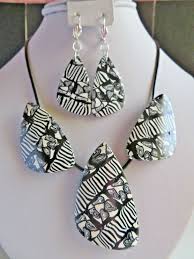 Black And White Necklace Set Unique Statement Black And White Jewelry Set Zebra Necklace Dangle Earrings Handmad Polymer Clay Necklace Polymer Clay Jewelry Metal Clay Jewelry