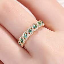 Emerald Wedding Band Women White Gold Vintage Unique Diamond Half Eternity Art Deco Infinity Twisted Bridal Stacking Promise Gift For Her In 2021 Emerald Wedding Band Celtic Rings Women Emerald Jewelry