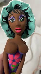 Handmade Isle deMargaritta Black Island Girl Statue Clay Bright Colors  Purple