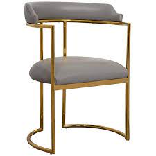Modern dining & side chairs. Modern Curved Dining Chair In Grey Leather With Brass Frame Acapulco 2 For Sale At 1stdibs