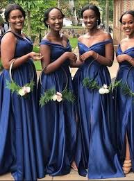 Buy From Navy Blue Simple Satin Off The Shoulder Bridesmaid Dress 2020 In 2020 African Bridesmaid Dresses Brides Maid Dresses Blue Bridesmaid Dresses