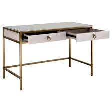 Simon Modern Classic 2 Drawer White Shagreen Brushed Gold Desk Ofisler