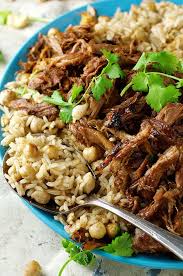Middle Eastern Shredded Lamb With Chickpea Pilaf Rice Recipe Middle Eastern Recipes Recipes Lamb Recipes