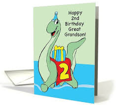 Birthday Message For Grandson 2nd Birthday 2nd Birthday To Great Grandson Dinosaur With Hat And Present Boy Card Birthday Cards For Son Grandson Birthday Cards 2nd Birthday Boys