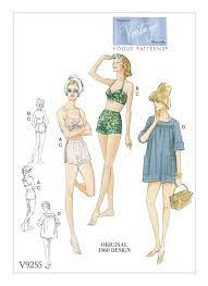 Retro Style Two Piece Swimsuit Sewing Pattern V9255 Vogue Patterns Vintage Beachwear Vogue Sewing Patterns Vogue Patterns