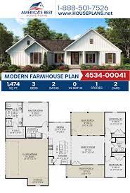 Small house designs featuring simple construction principles, open floor plans and smaller footprints help achieve a great home at affordable pricing. House Plan 4534 00041 Modern Farmhouse Plan 1 474 Square Feet 3 Bedrooms 2 Bathrooms In 2021 Modern Farmhouse Plans House Plans Farmhouse Farmhouse Plans