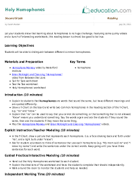 Holy Homophones Lesson Plan Education Com Lesson Plan Education Com Writing Lessons Tricky Words Library Lesson Plans