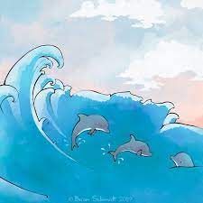 Dolphin Art Print Ocean Waves And Dolphins Illustration Etsy Dolphin Art Art Prints Art
