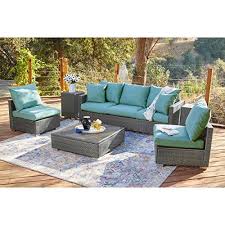 Handy Living Aldrich Smoke Grey Indoor Outdoor 3 Pc Seating Group With Teal Blue Cushions Mobilya