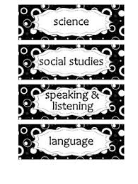 common core objective headers for pocket chart in black white circle design