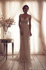 2016 Vintage Beach Wedding Dresses Deep V Neck Cap Sleeves Anna Campbell Lace Anna Campbell Wedding Dress Wedding Dresses Lace Anna Campbell Wedding Dress Lace